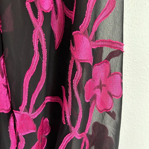 Current Air Anthropologie Blouse M Black Pink Floral Embroidered Top - Picture 8 of 10